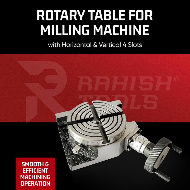 RAHISH TOOLS طاولة دوارة 4" (100 مم) لآلة الطحن مع 4 فتحات أفقية ورأسية - مجموعة أدوات دوارة دقيقة للتحديد الدقيق - عملية تشغيل سلسة وفعالة - Image 2